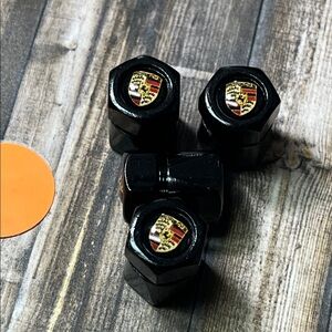 5for$10 Black Porsche Tire Valve Stem Caps Car and Tire Accessories NWT
